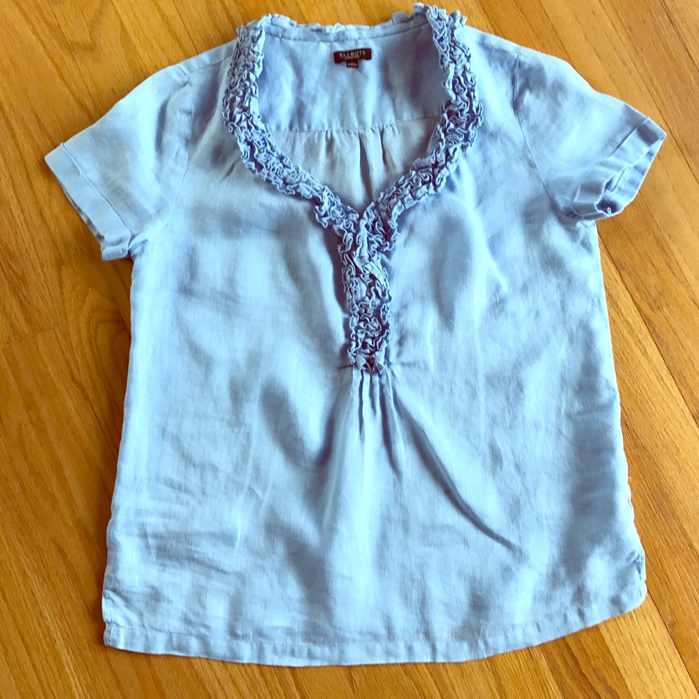 100% Linen!!! Talbots Blue Summer Top